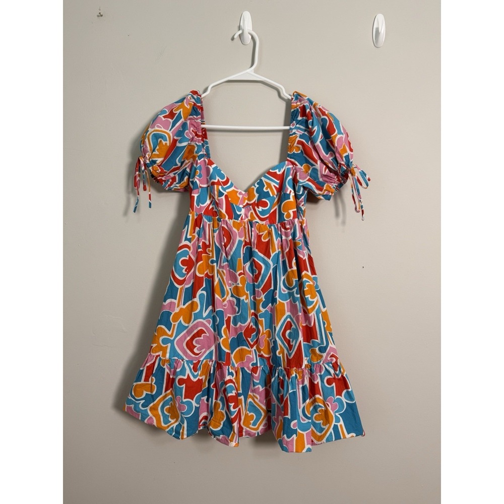 Amanda Uprichard Sicily Mini Dress Floral Puff Sleeve Sorrento Sz S Colorful - Picture 1 of 6